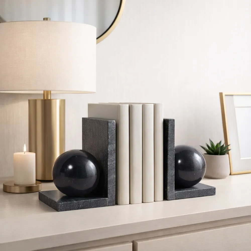 HELTONPORT SET OF 2 BLACK BOOKENDS 6 (IN)
