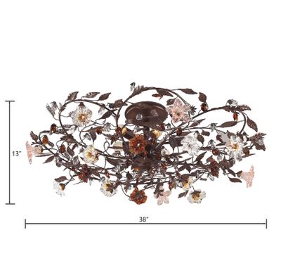 Cristallo Fiore 38″ Wide 6-Light Flush Mount - Deep Rust