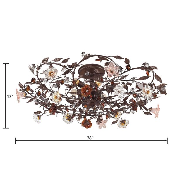 Cristallo Fiore 38'' Wide 6-Light Flush Mount - Deep Rust