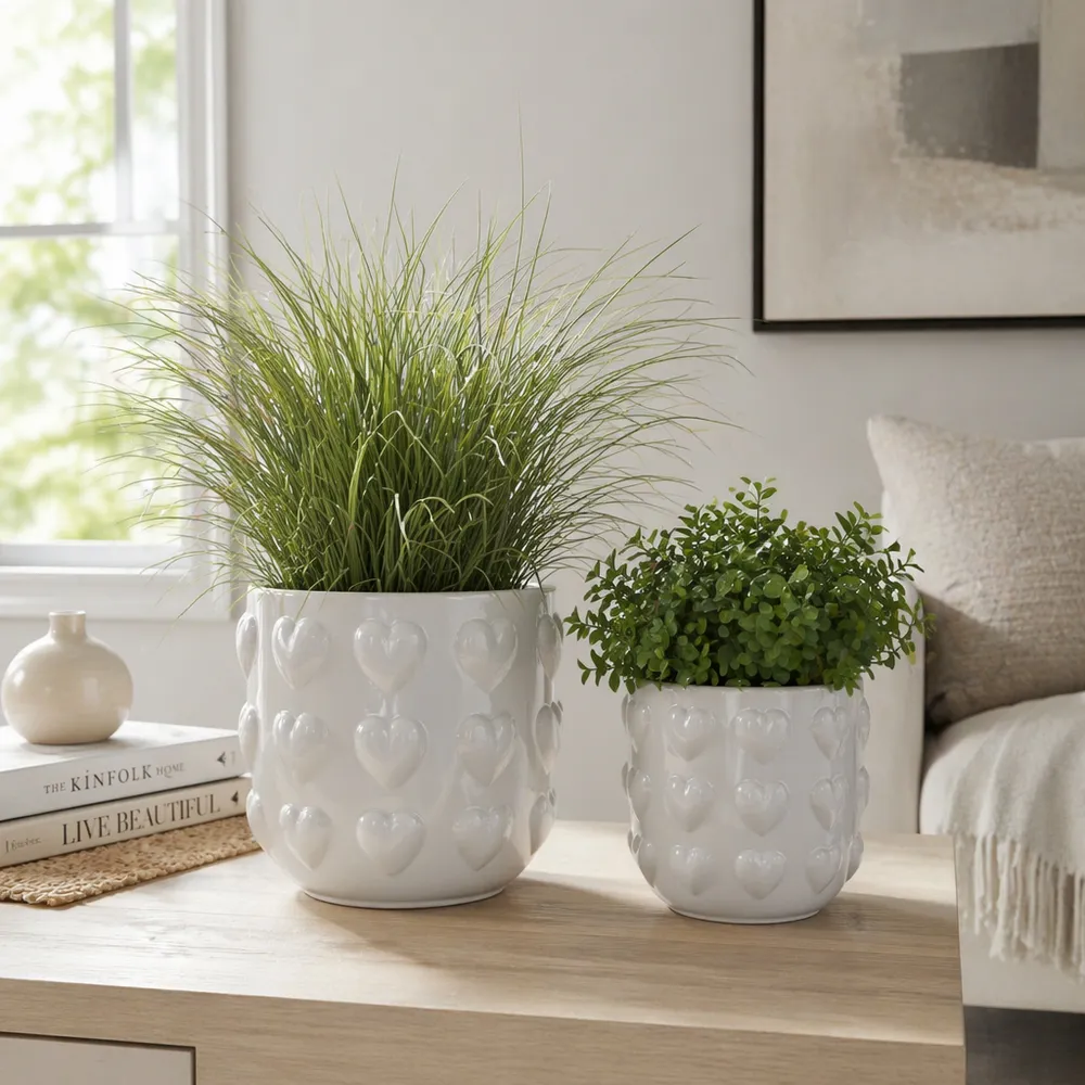 DRAPEROAK SET OF 2 WHITE PLANTER 7 (IN)