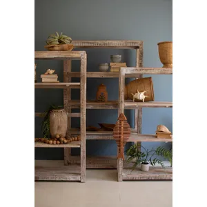 Set of 3 Recycled White-Washed Wood Shelving Units 3