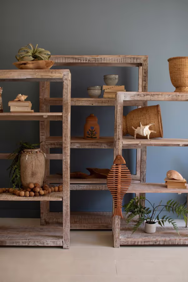 Set of 3 Recycled White-Washed Wood Shelving Units