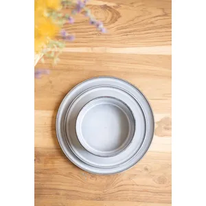 Set of 3 Blue Ceramic Dinner Plate, Salad Plate and Bowl with Ridges 2