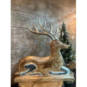 Wooden Laying Deer with Silver Antlers 13x13in 1