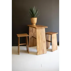 Set of 3 Teakwood Bar Table and Two Stools 2