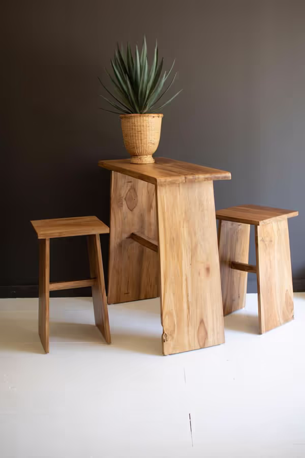 Set of 3 Teakwood Bar Table and Two Stools