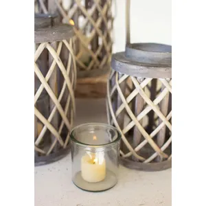 Set of 4 Grey Willow Cylinder Lanterns with Glass Inserts 3