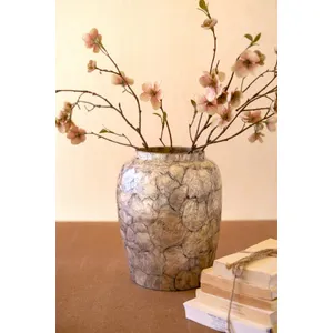 Spun Bamboo Vases with Capiz Shell Detail / Wide 1