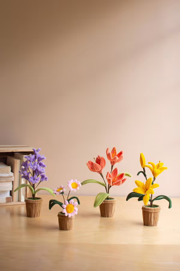 Set of 4 Pipe Cleaner Potted Flowers