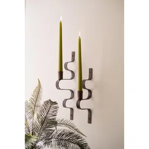 Set of 2 Forged-Iron Wavy Metal Taper Candle Wall Sconces 2