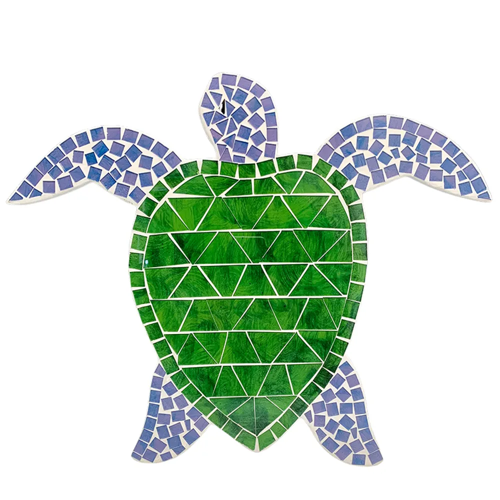 17-1/2" GREEN AND WHITE MOSAIC TURTLE