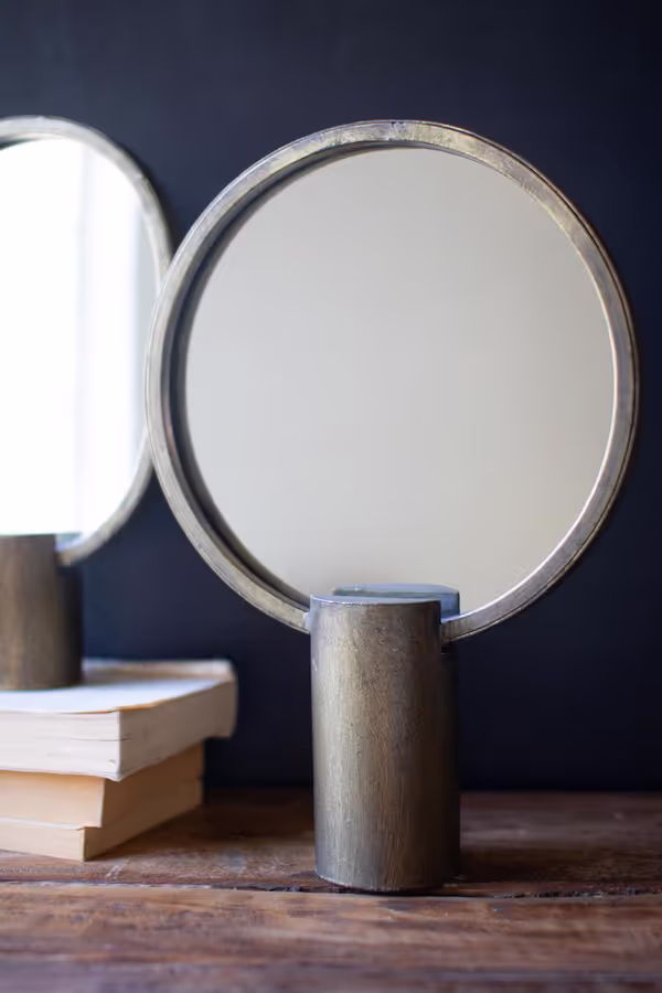 Set of 2 Antique Gold Tabletop Mirrors