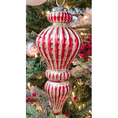 Med Vintage Candy Striped Ornament 4x4x10in