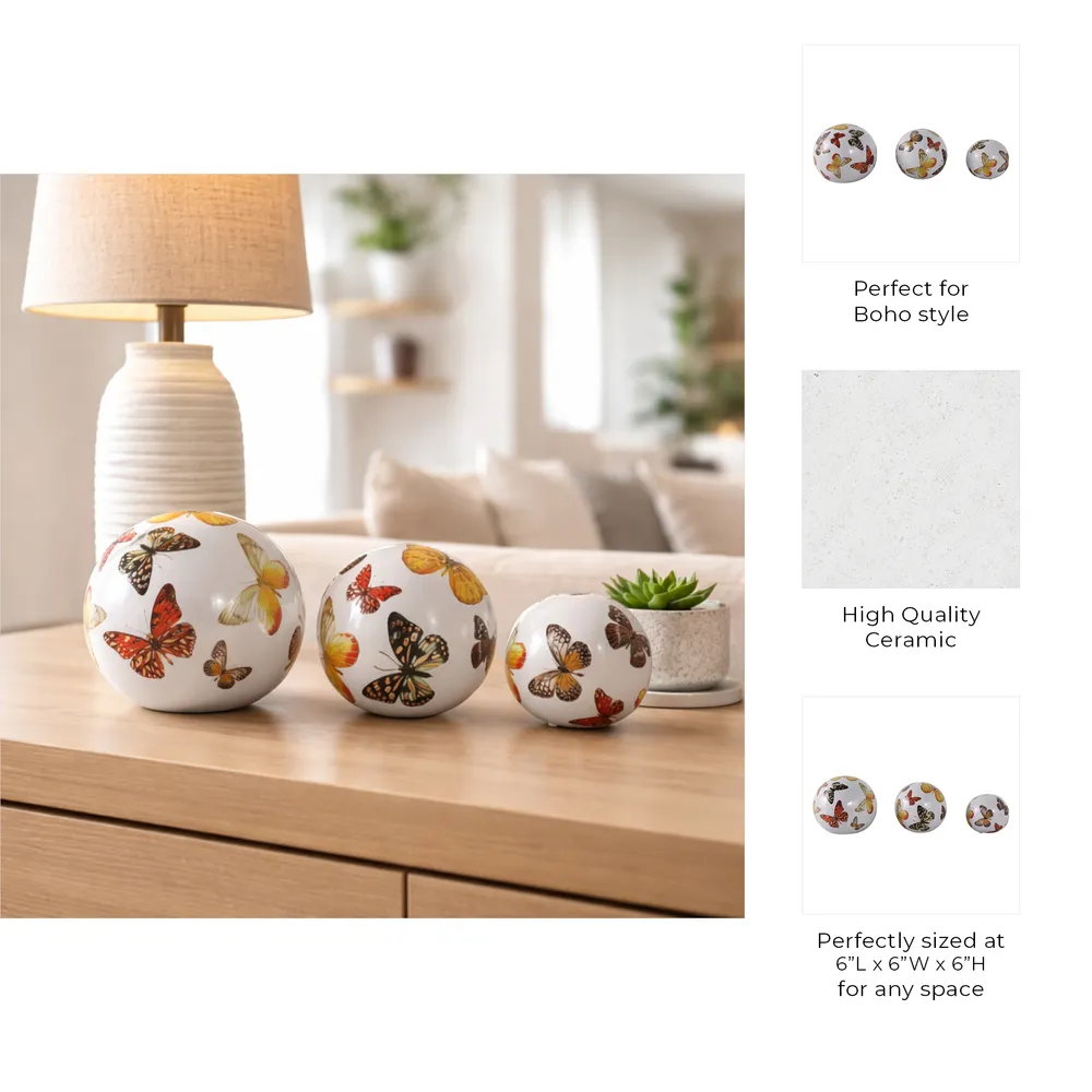 SYLVANWAY SET OF 3 WHITE ORBS 6 (IN)