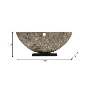 METAL,11",CORRUGATED HALF CIRCLE SCULPTURE,IVORY 7