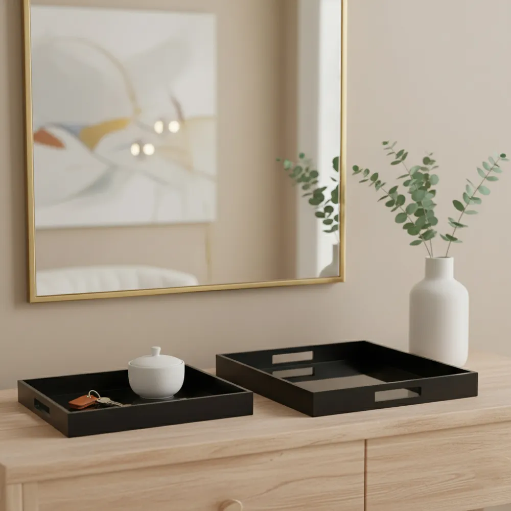 BAYBURN SET OF 2 BLACK WOOD/GLASS 2 (IN)