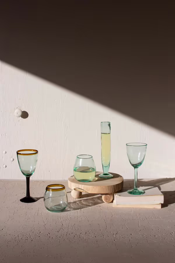 Amber Rim Stemless Wine Glass