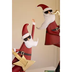 Set of 2 Painted Metal Santa Musicians 3