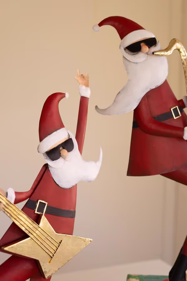 Set of 2 Painted Metal Santa Musicians
