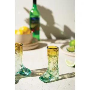 Blue and Amber Recycled Glass Boot Shot Glass 2