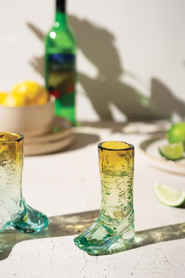 Blue and Amber Recycled Glass Boot Shot Glass