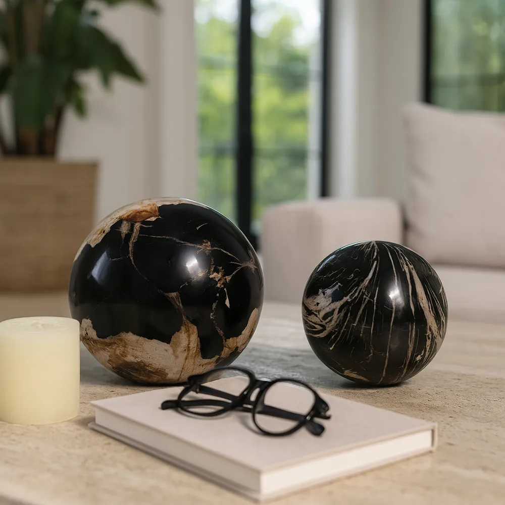 ELDERVIEW SET OF 2 BLACK ORBS 6 (IN)