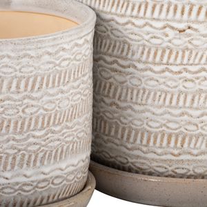 S/2  TRIBAL PLANTER 6/8" W/ SAUCER, BEIGE 6