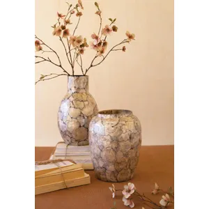 Spun Bamboo Vases with Capiz Shell Detail / Wide 2