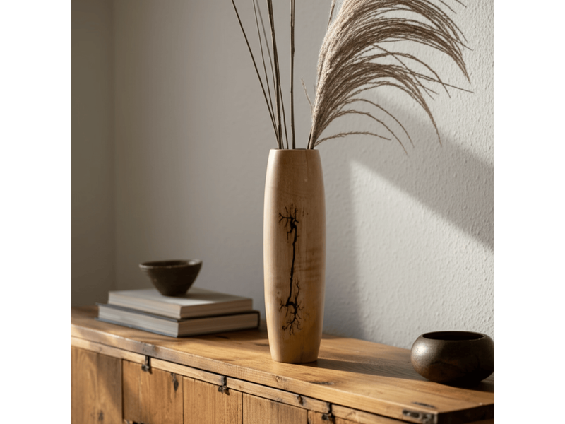 14" Wooden Vase with Electric Burn Design 2