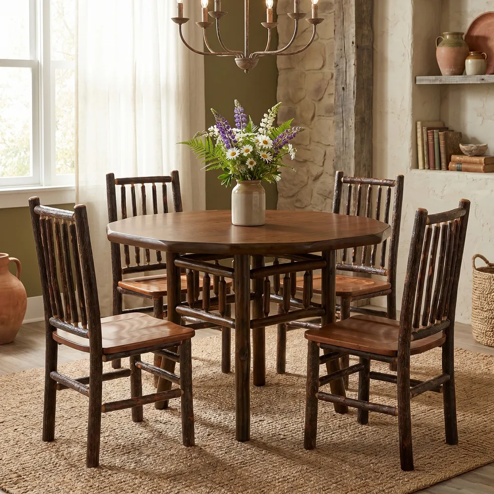 Hickory Log Round Dining Table - 48-inch - Cinnamon - Standard