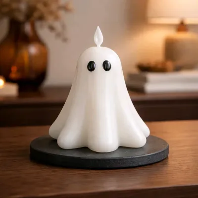 Ghost with Feet, Moving Flame LED Candle 5.3x5in