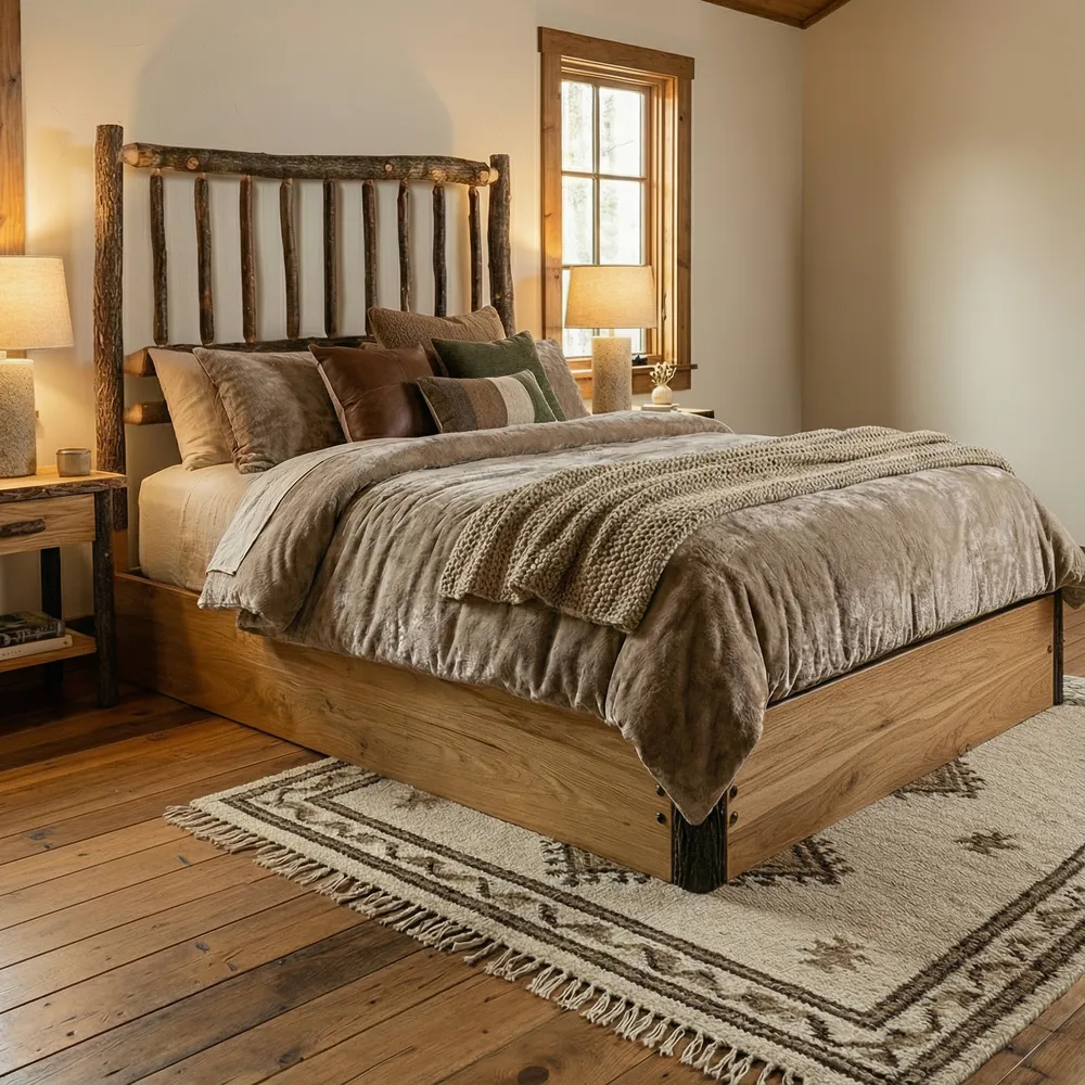 Hickory Log Traditional Platform Bed - King - Slate