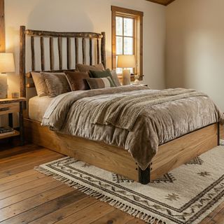 Hickory Log Traditional Platform Bed - Double - Natural