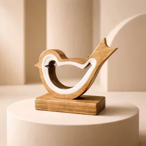 White Enamel Wooden Bird on Base 6x5in 1