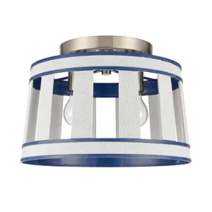 White Burlap 14″ Wide 2-Light Semi Flush Mount - Ocean Blue 2