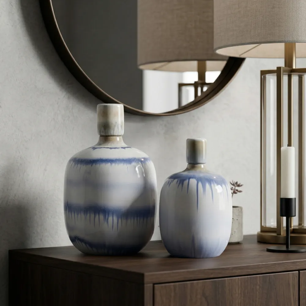 HATTONSTONE SET OF 2 BLUE JARS 12 (IN)