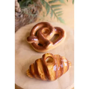 Set of 2 Ceramic Pretzel and Croissant Candleholders 3