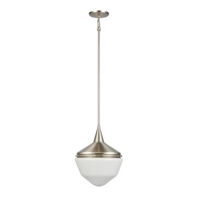 Mid-Century Schoolhouse 12″ Wide 1-Light Mini Pendant - Satin Nickel