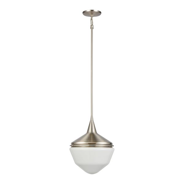 Mid-Century Schoolhouse 12'' Wide 1-Light Mini Pendant - Satin Nickel