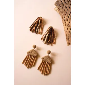 Raffia and Mango Wood Beaded Earrings 4