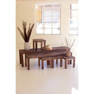 Set of 6 Recycled Wood Benches 1
