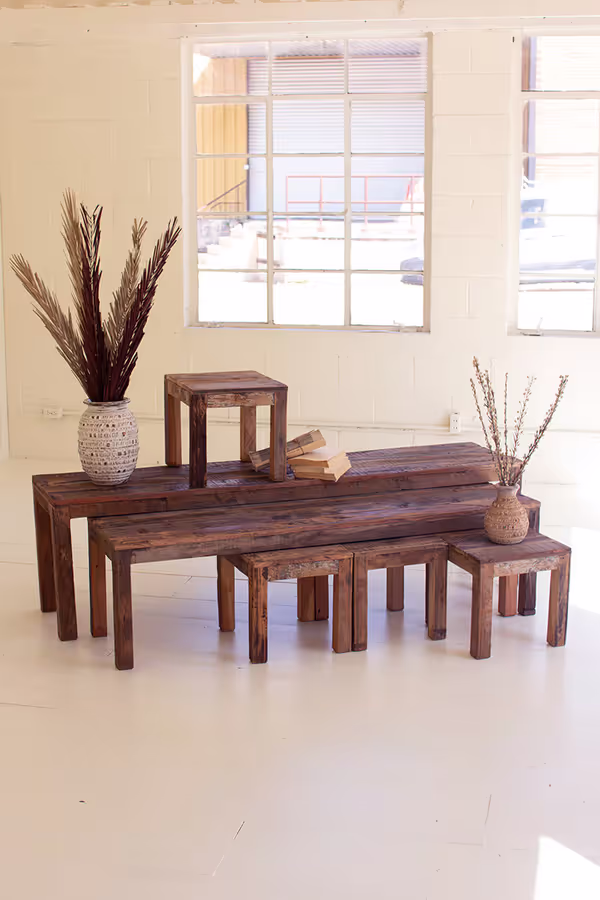 Set of 6 Recycled Wood Benches