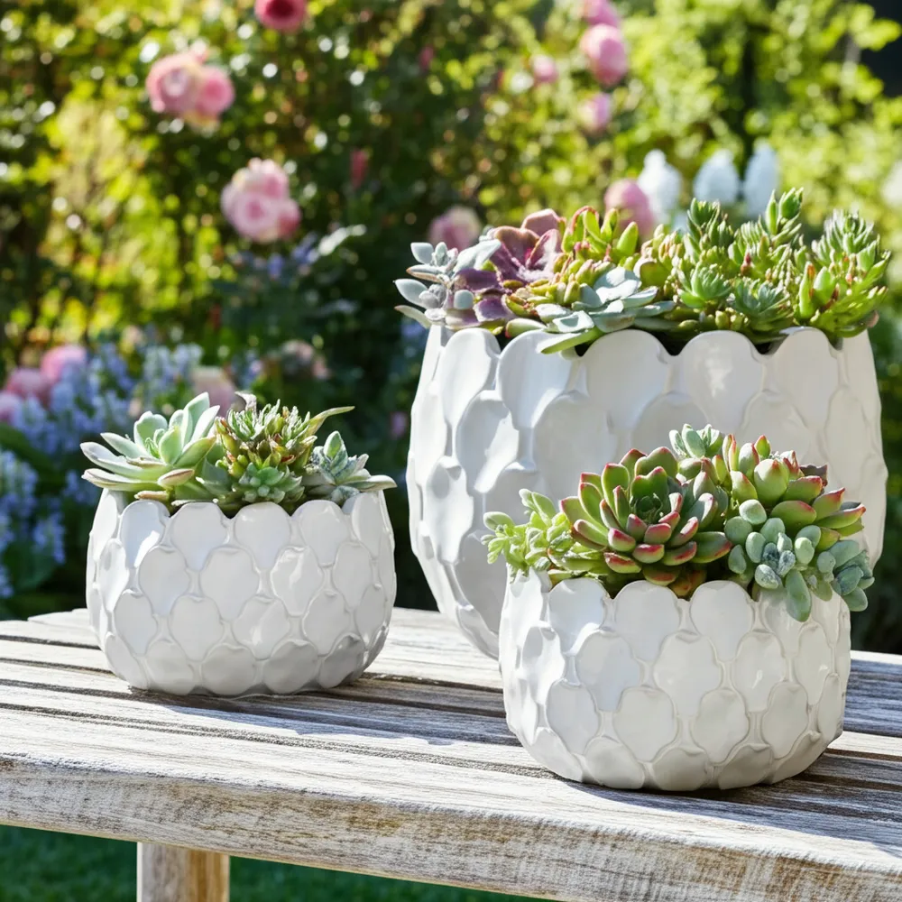 HAZENSHAW SET OF 3 WHITE PLANTER 11 (IN)