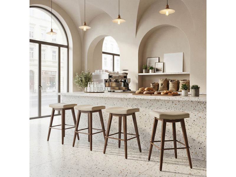Divat Counter Stool Beige & Walnut 2