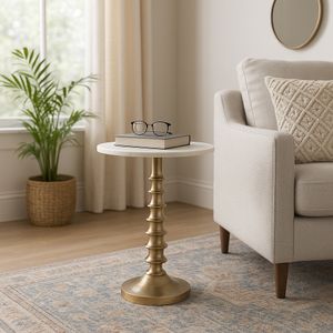 22X16" LAYERED LILYPAD ACCENT TABLE, WHITE/GOLD 2