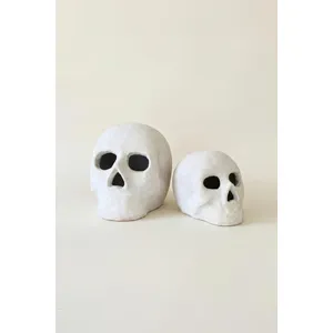 Set of 2 Cement Halloween Skulls Luminaries 3