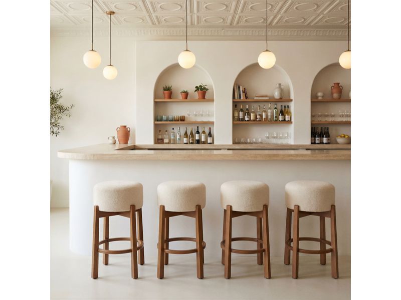 Nade Counter Stool Beige & Walnut 2