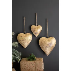 Set of 3 Antique Gold Christmas Heart Door Hangers 3