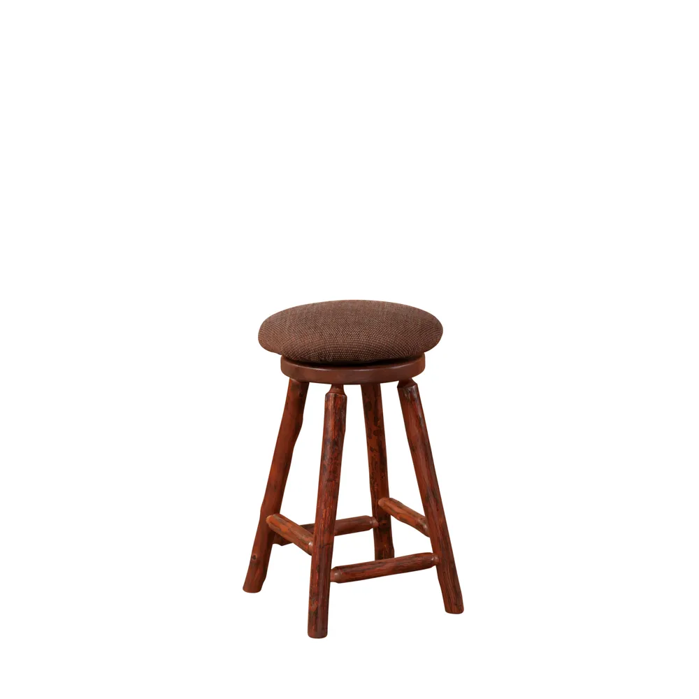Hickory Log Round Swivel Barstool - Upholstered Seat - Standard Fabric - 18w x 18d x 30h