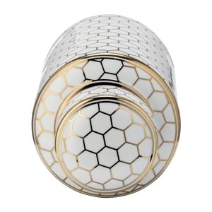 CER, 12" HONEYCOMB JAR W/ LID, GOLD 6